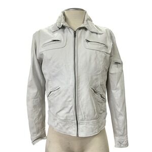 Laverapelle Women's Cafe Racer Jacket Slim Fit Size M White Genuine Leather